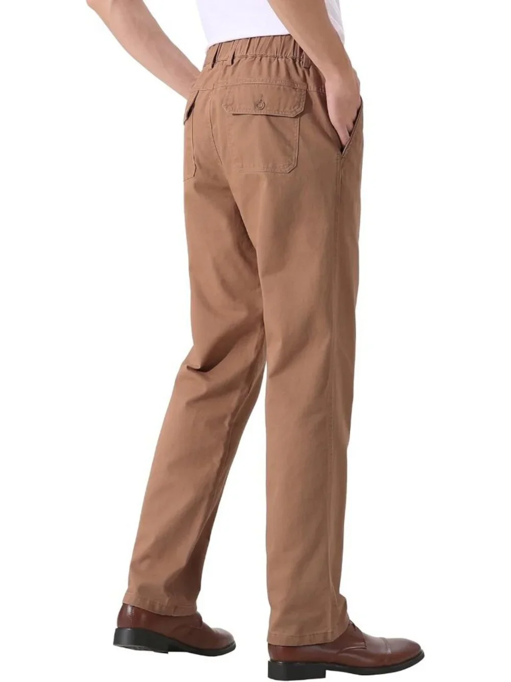 Men's Cotton Relaxed Fit Twill Pants with Full Elastic Waist - Comfortable